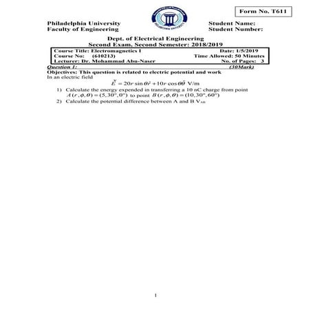 Terminal examination emf ii | PDF