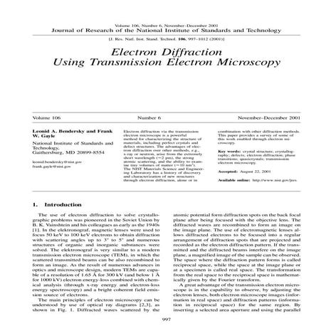 Electron Diffraction Using Transmission Electron Microscopy