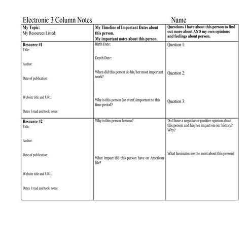 Electronic 3 column notes for units 5, 6, & 7 person | DOC