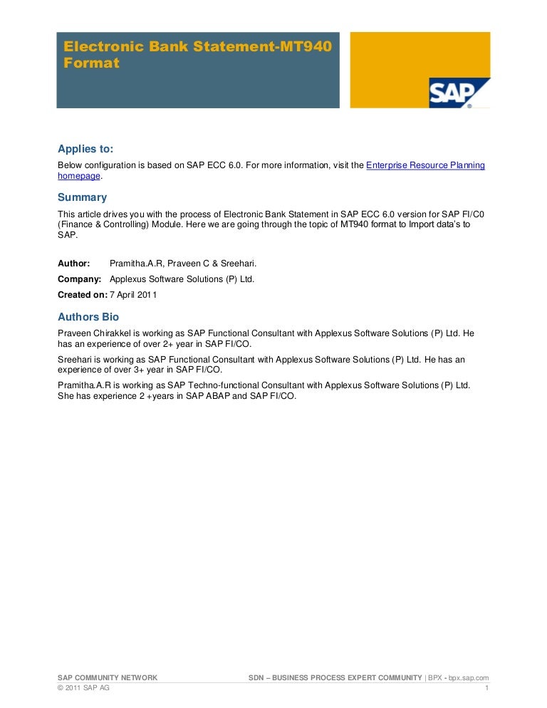 electronic bank statement mt940 format business bank statement sample