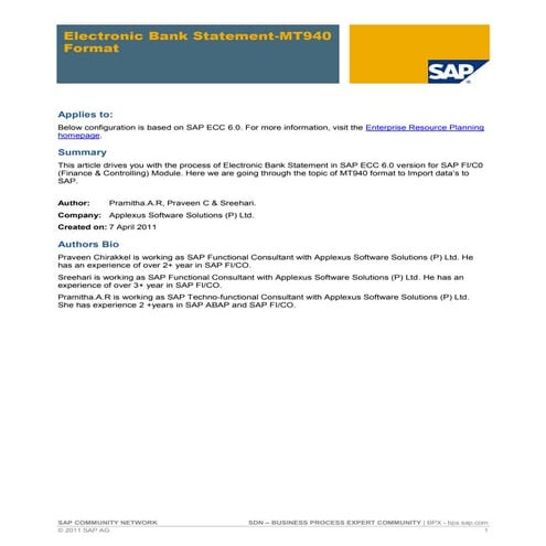 Electronic bank statement mt940 format