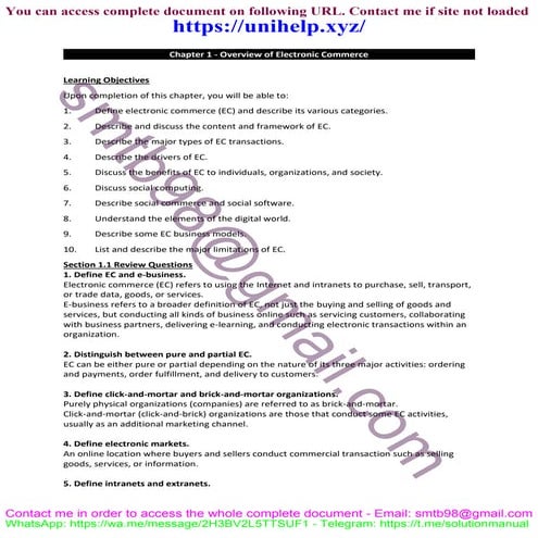 Solutions for Exercises in Electronic Commerce 2018 - Efraim Turban, Jon Outland