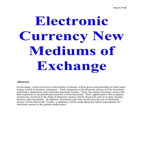 Electronic currency 