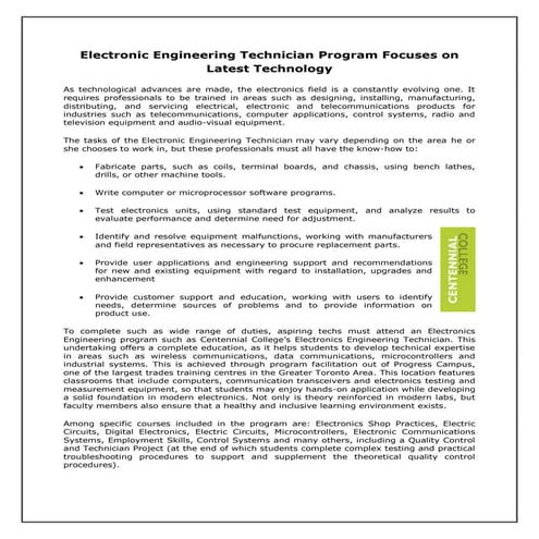 Electronic engineering technician program focuses on latest technology