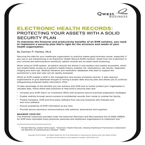 Electronic Health Records Protecting Assets With A Solid Security Plan Wp101207