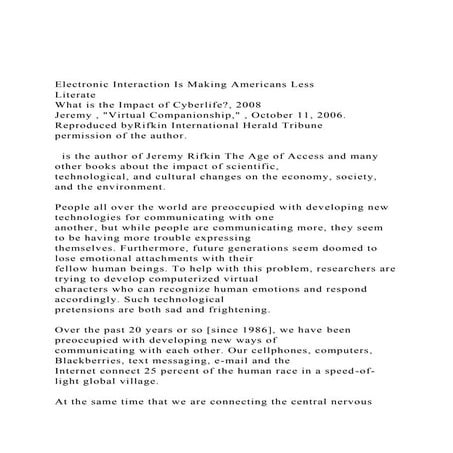 Electronic Interaction Is Making Americans LessLiterateWha.docx