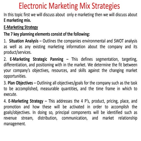 Electronic marketing mix strategies
