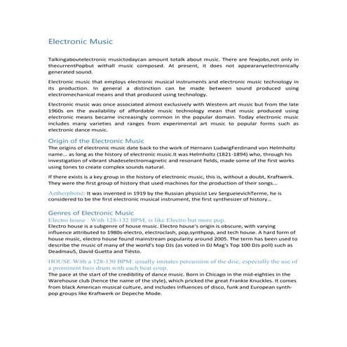 Electronic music summary