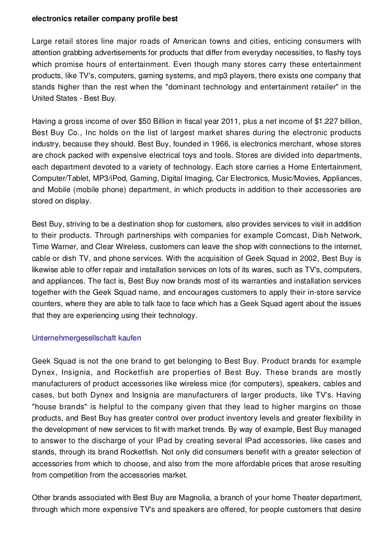 Electronics Retailer Company Profile Best Buy