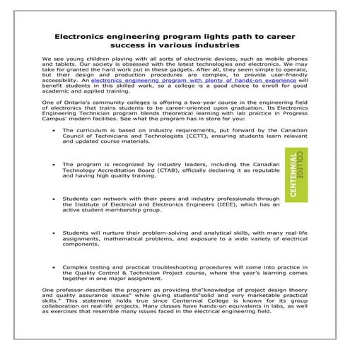 Electronics engineering program lights path to career success in various indu...