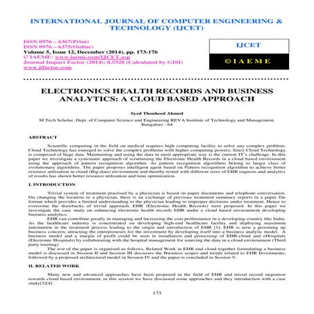 Electronics health records and business analytics a cloud based approach