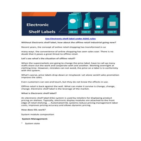 Electronics Shelf Labeling (ESL) Solution | PDF