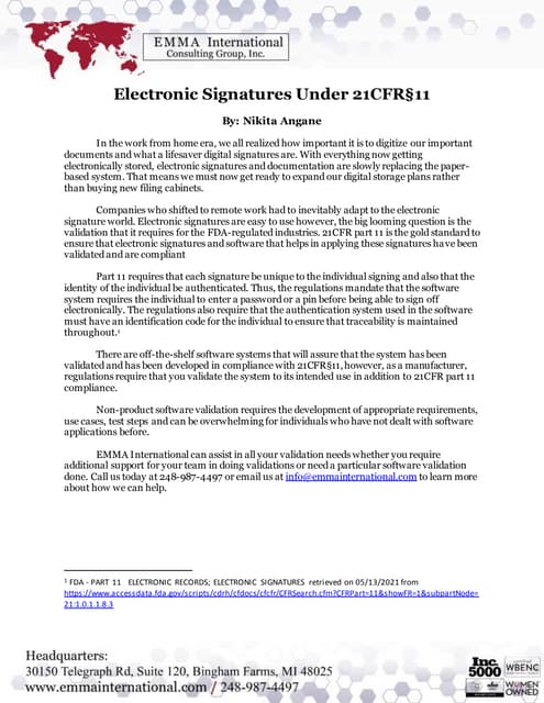 Electronic Signatures Under 21CFR§11