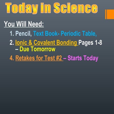 Electrons and chemical bonding spring 2013 day 4