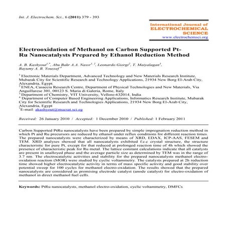 Electrooxidation of methanol on carbon supported pt ru nanocatalysts prepared...