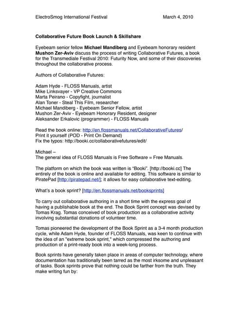 ElectroSmog SkillShare: Tools and Models for Online Collaboration