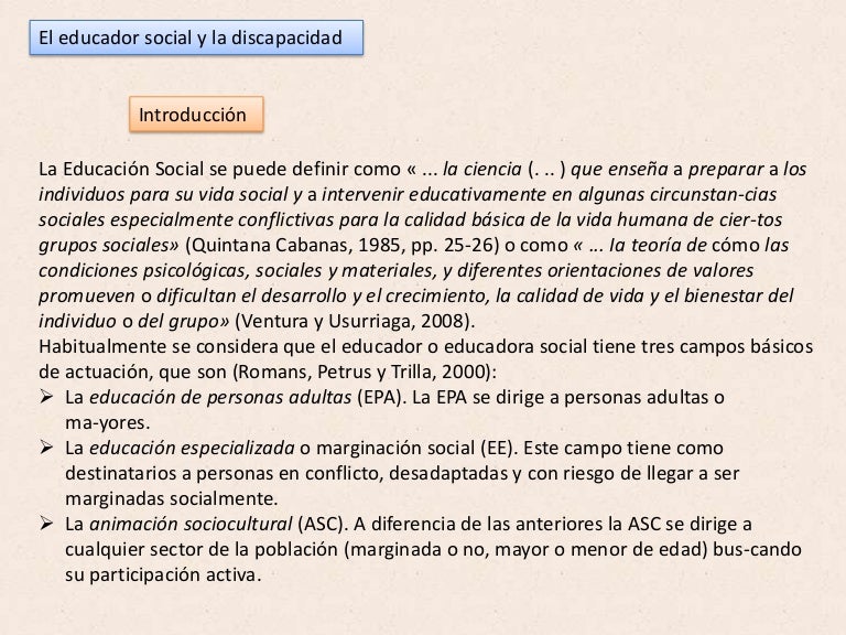 El Educador Social Y La Discapacidad