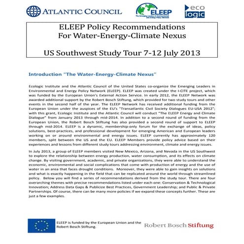 ELEEP Policy Recommendations for Water-Energy-Climate Nexus