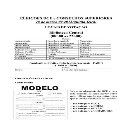 Ficha de inscrição de chapa para coordenadoria do dce | PDF