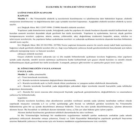 Elektrik iç tesisleri yönetmeliği