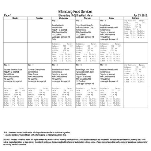 Elementary Breakfast May | PDF