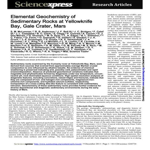 Elemental geochemistry of_sedimentary_rocks_at_yellowknife_bay_gale_crater_mars