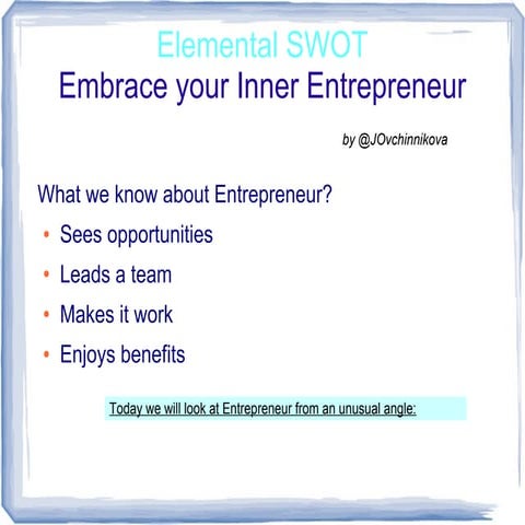 Elemental Leadership & Entrepreneurship workshop