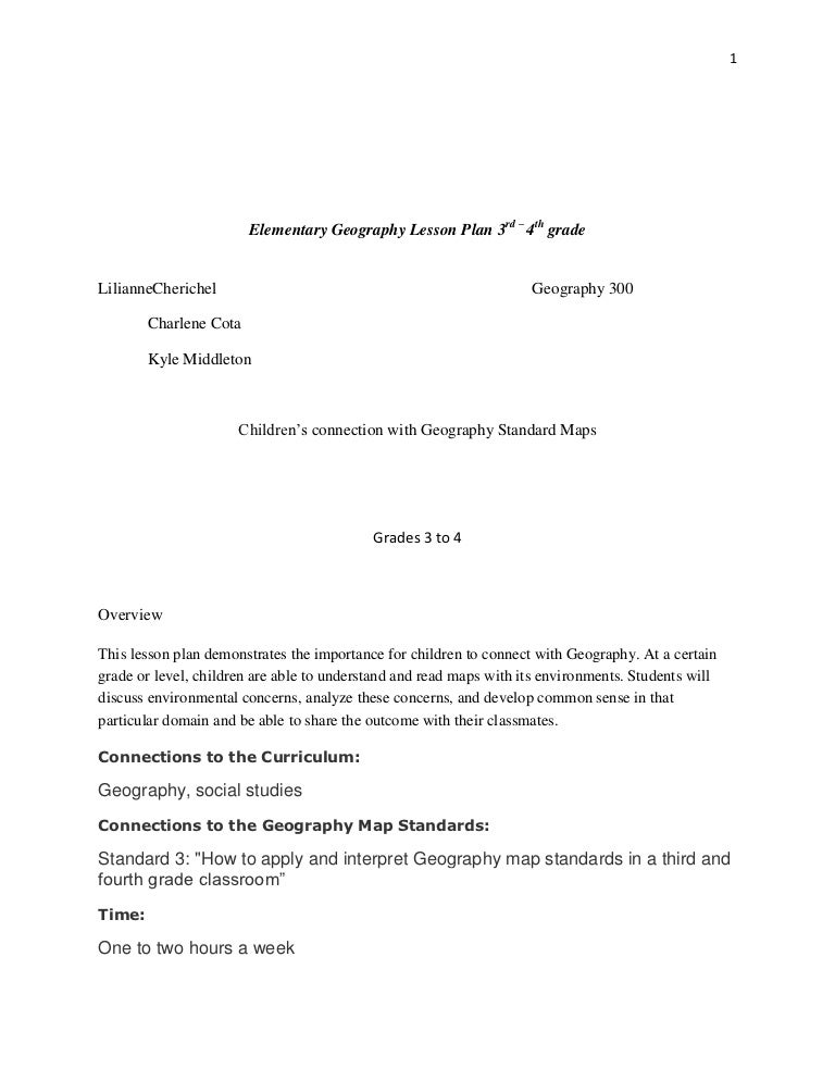Elementary Geography Lesson Plan 3rd Elementary Geography Lesson Plan 3rd