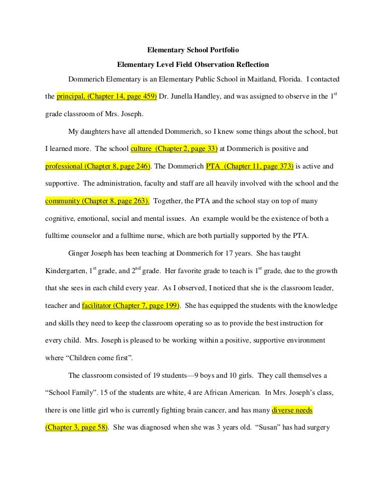Elementary Level Field Observation Reflection