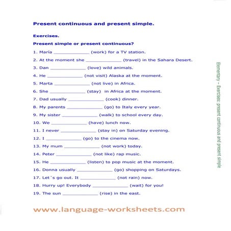 Elementarypresentcontinuousandpresentsimpleexercises
