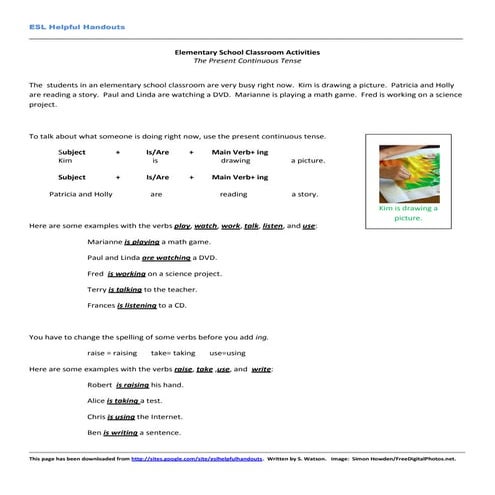 ESL Helpful Handouts-Elementary School Classroom Activities