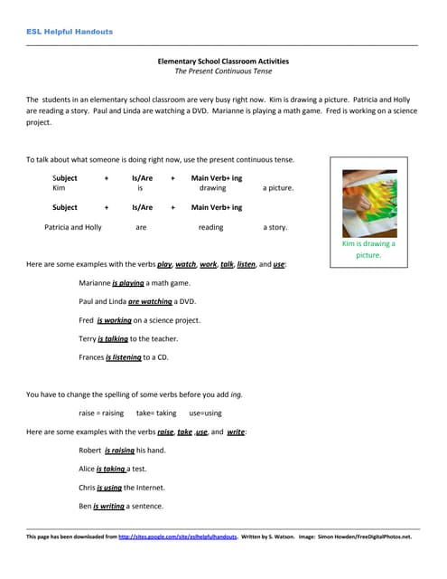 ESL Helpful Handouts-Elementary School Classroom Activities