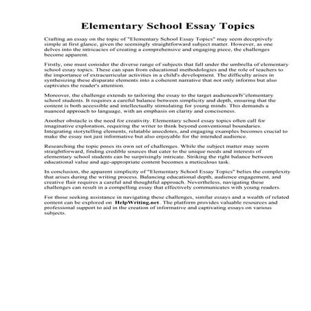 Elementary School Essay Topics