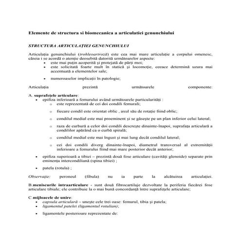 Elemente de structura si biomecanica a articulatiei genunchiului