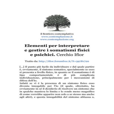 Elementi per interpretare e gestire i somatismi fisici e psichici.Cerchio Ifior