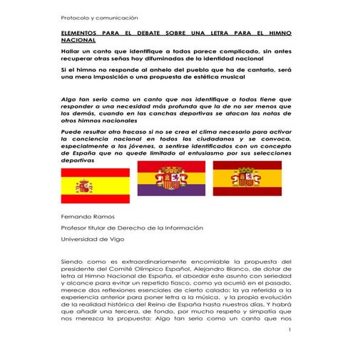 ELEMENTOS PARA EL DEBATE SOBRE UNA LETRA PARA EL HIMNO NACIONAL