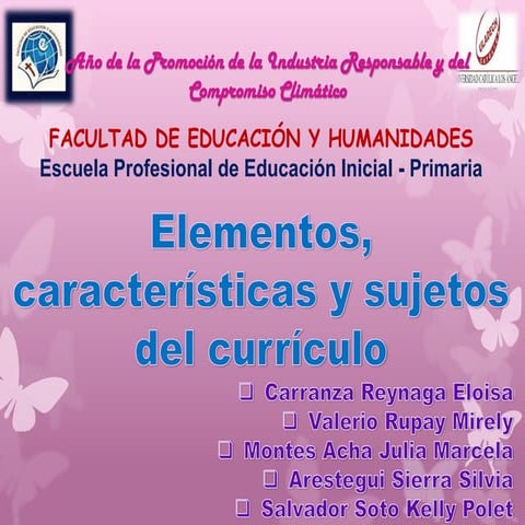 Elementos, caracteristicas y sujetos del curriculo
