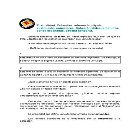 La textualidad. Elementos de coherencia y cohesión. 