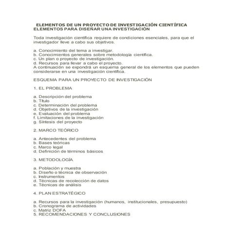 Elementos de un proyecto de investigación científica