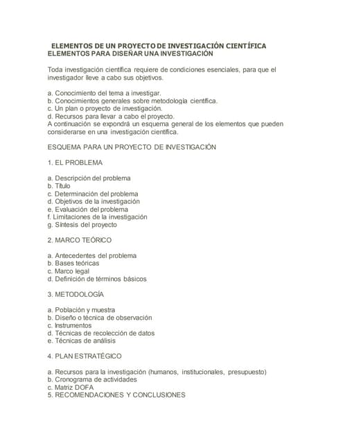 Elementos de un proyecto de investigación científica