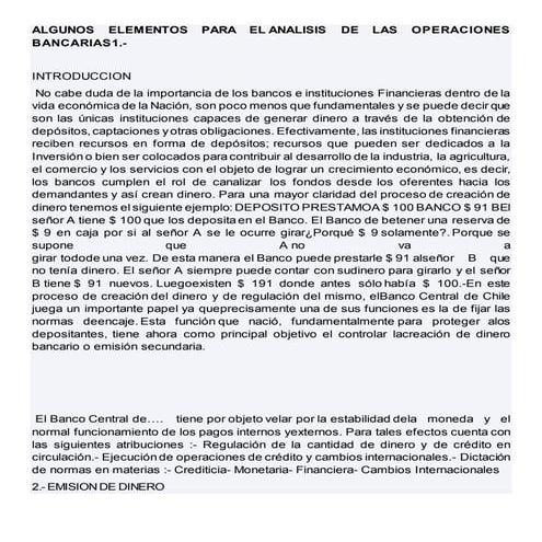 Elementos para el analisis de operacioens bancarias