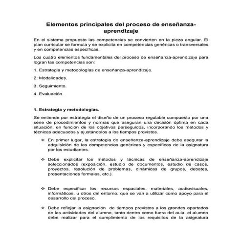Elementos principales del proceso de enseñanza
