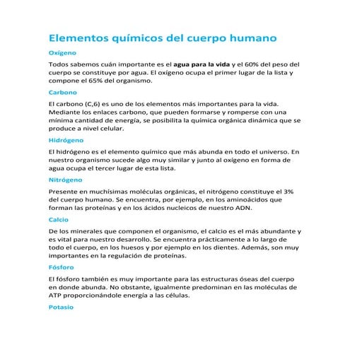 Elementos químicos del cuerpo humano (1) | DOCX