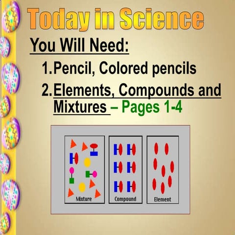 Elements, Compounds & Mixtures spring 2014. Day 3 | PPT