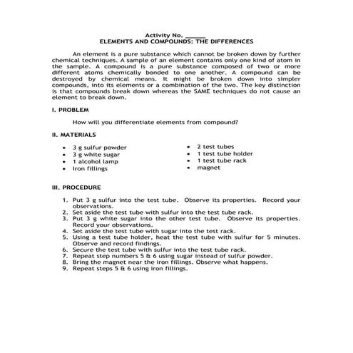 Elements & compounds the differences