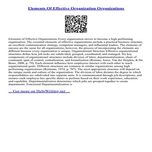 Elements Of Effective Organization Organizations