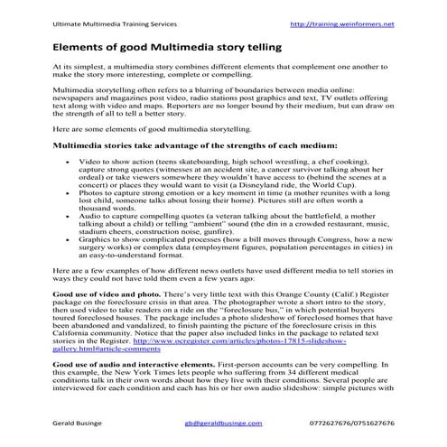 Elements of good multimedia story telling