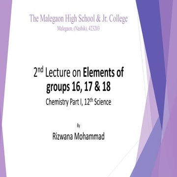 2nd Lecture on Elements of groups 16, 17 & 18 | Chemistry Part I | 12th Std