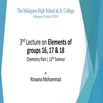 3rd Lecture on Elements of groups 16, 17 & 18 | Chemistry Part I | 12th Std