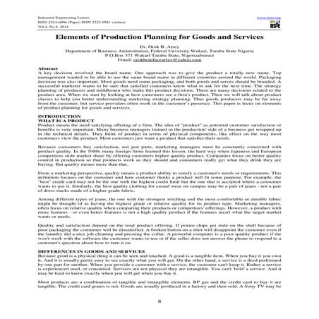 Elements of production planning for goods and services